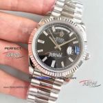 Perfect Replica Rolex Day Date 40mm SS President Watch Black Face